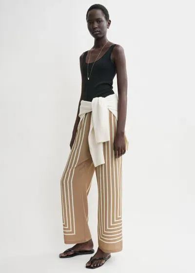 Totême Striped Silk-crepe Wide-leg Pants In Camel,white