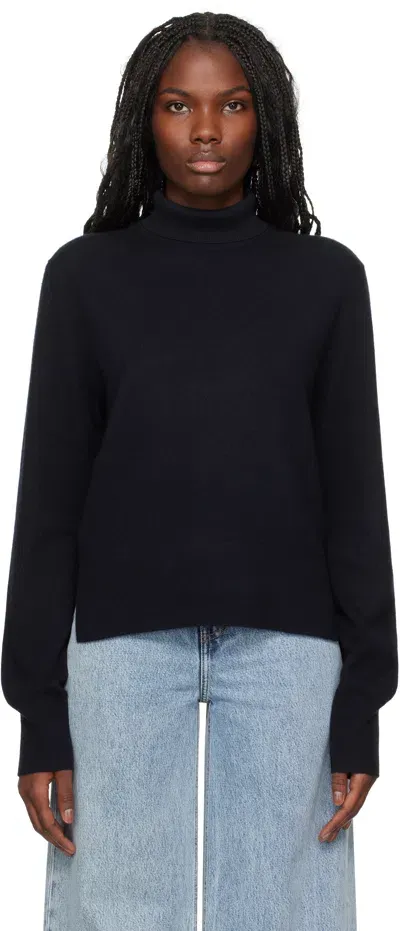 Totême Navy Cropped Turtleneck In Navy 016