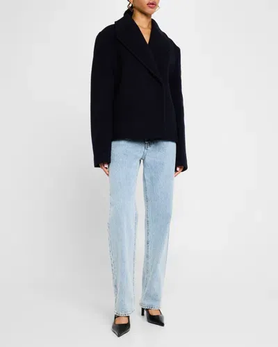 Totême Oversized Cropped Wool Peacoat In Blue