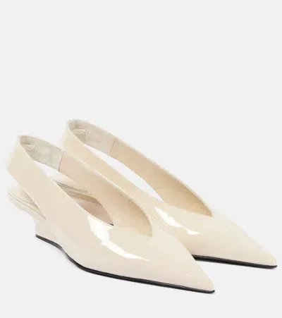 Totême Patent Leather Slingback Wedges In White