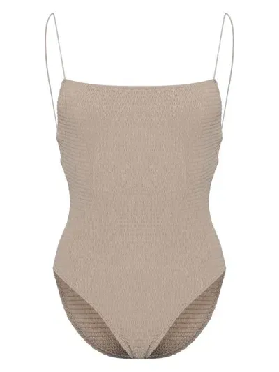 Totême Smocked Square-neck Swimsuit In 中性色