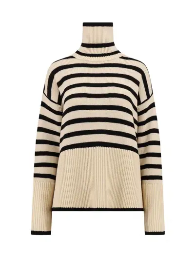 Totême Striped Wool And Cotton Jumper In Beige