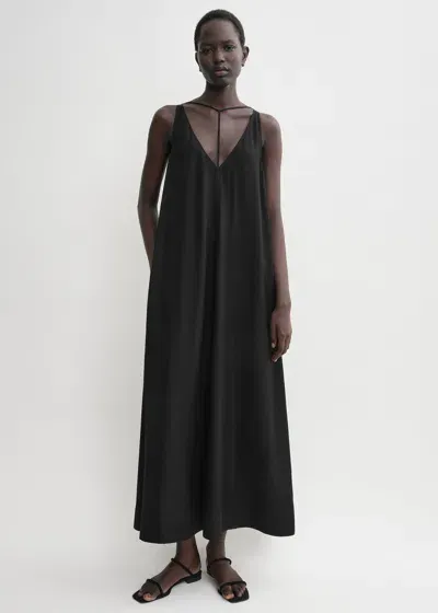 Totême T-strap Crepe-back Satin Dress Black In 001 Black