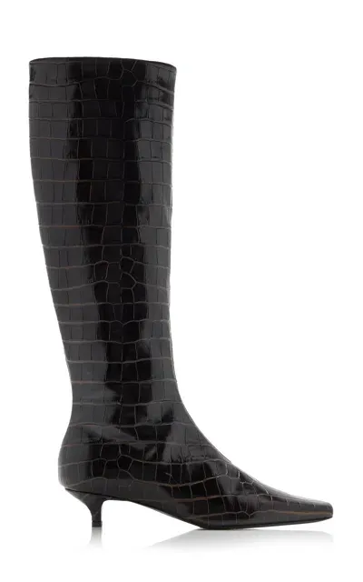 Totême The Slim Embossed Leather Knee Boots In Brown