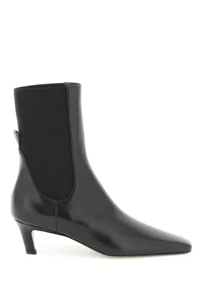 Totême + Net Sustain The Mid Heel Leather Ankle Boots In Nero