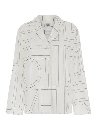 Totême White Shirt With Cuban Collar And Monogram In Silk Woman In Multi