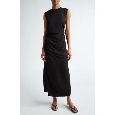 Totême Toteme Tie Waist Fluid Drape Maxi Dress In Black