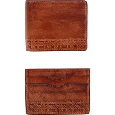 Trafalgar Caelen Plaid Embossed Bi-fold Wallet And Card Case Combo In Brown