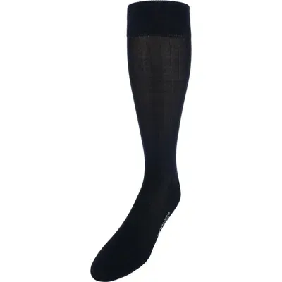 Trafalgar Jasper Mercerized Cotton Ribbed Mid-calf Solid Color Socks In Black