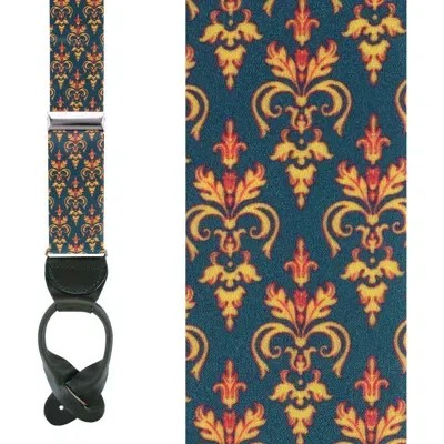 Trafalgar The Grande Fleur-de-lis Silk Button End Suspenders In Yellow