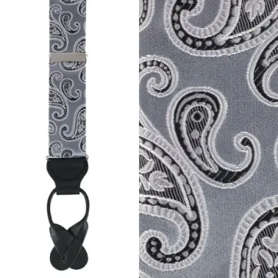 Trafalgar Willard's Wavy Paisley Silk Button End Private Collection Suspenders In Gray