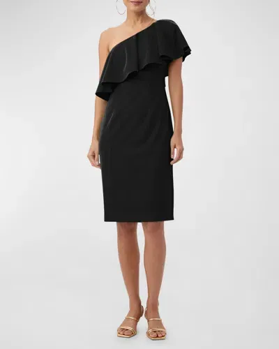 Trina Turk Luau One-shoulder Ruffle Dress In Black