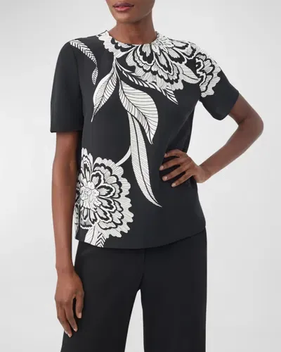 Trina Turk Sugar Hill Floral-print Crewneck Top In Black