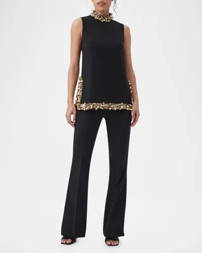 Trina Turk Wonderous 2 Bead & Sequin Mock-neck Top In Black