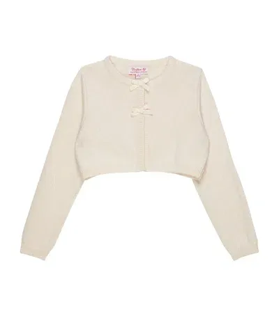 Trotters Kids' Martha Velvet Bow Cardigan In White