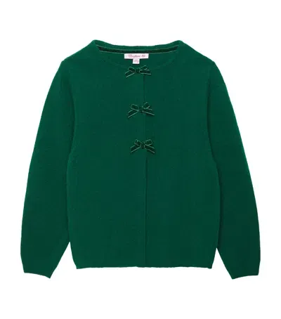 Trotters Kids' Velvet-bow Cardigan In Green