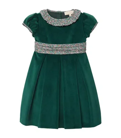 Trotters Kids' Velvet Robin Party Dress In Green