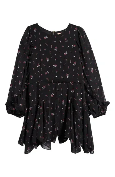 Truly Me Kids' Floral Long Sleeve Romper In Black Floral