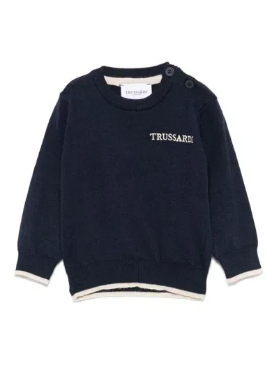 Trussardi Junior Babies' Embroidered-logo Sweater In Blue