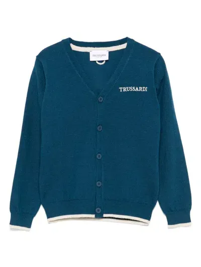 Trussardi Junior Kids' Logo-embroidered Cardigan In Blue