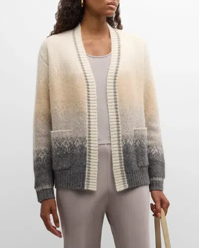 Tse Cashmere Cashmere-lurex Ombre Stripe Cardigan In Creme Grey Combo