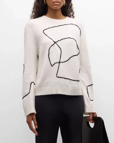 Tse Cashmere Embroidered Scribble Cashmere Sweater In Creme Black