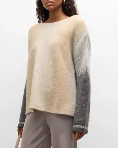 Tse Cashmere Ombre Lurex-cashmere Tunic Sweater In Creme Grey Combo