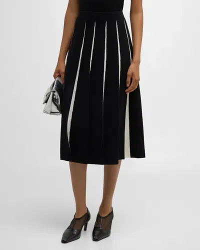 Tse Cashmere Pleated Midi Skirt In Black Creme