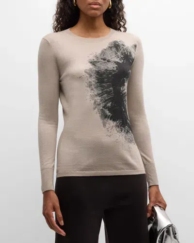 Tse Cashmere Superfine Brushstroke Cashmere Sweater In Latte Combo