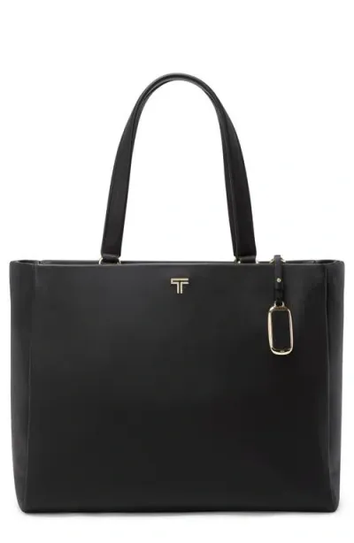 Tumi Large Vail Leather Tote In Black/light Gold