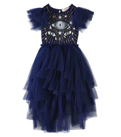 Tutu Du Monde Kids' All Eyes On You Embellished Tulle Dress In Blue