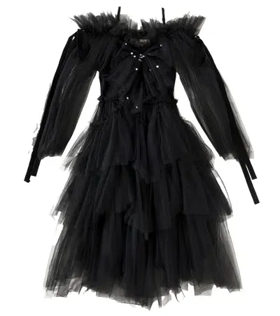 Tutu Du Monde Kids' Darkest Night Bow-detail Tulle Dress In Black