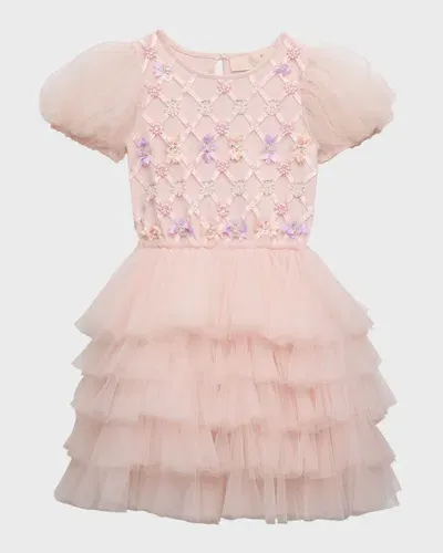 Tutu Du Monde Kids' Girl's Beaded Floral Lattice Tutu Dress In Heavenly Pink