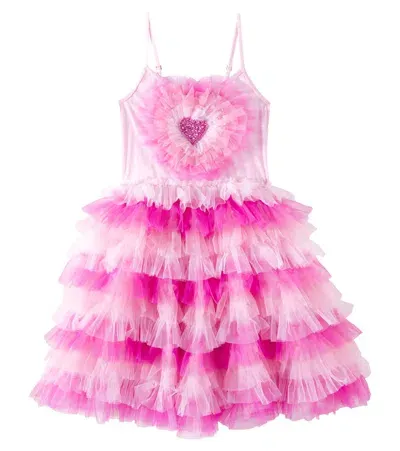 Tutu Du Monde Kids' Heartburst Ruffled Jersey And Tulle Dress In Pink