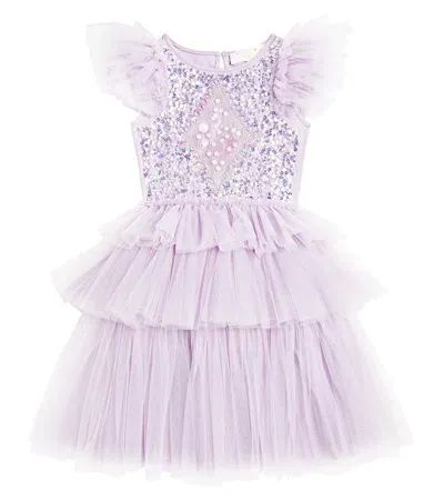 Tutu Du Monde Kids' Mirror Ball Sequined Tiered Tulle Dress In Purple