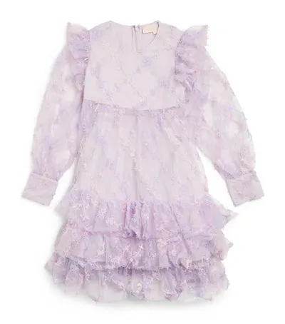 Tutu Du Monde Kids' Tulle Ruffled Broderie Dress In Purple