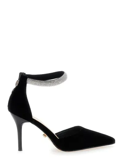 Twentyfourhaitch Decollete' In Velluto Impreziosito Da Cinturino Gioiello. Altezza Tacco 9 Cm. Tacco Stiletto In Black