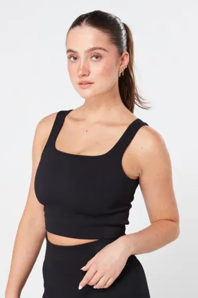 Twill Active Recycled Seamless Rib Crop Top In Black