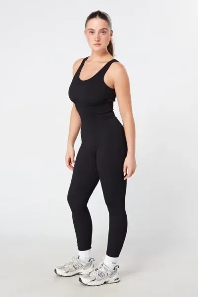 Twill Active Recycled Seamless Rib Unitard In Black