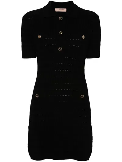 Twinset Cable-knit Mini Dress In Black