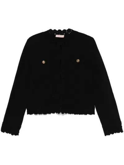 Twinset Crochet-trim Cardigan In Black