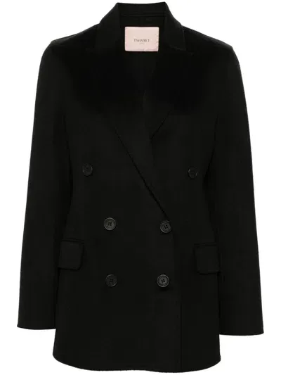 Twinset Double-breasted Blazer In Black