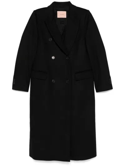 Twinset Double-breasted Coat In Black