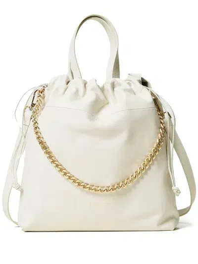 Twinset Drawstring Leather Tote Bag In White