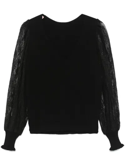 Twinset Dual-use Lace-sleeves Sweater In Black