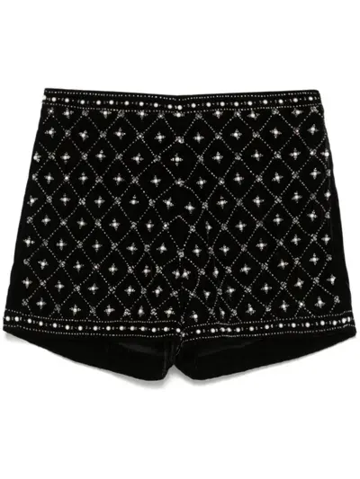 Twinset Embellished Velvet Shorts In Black