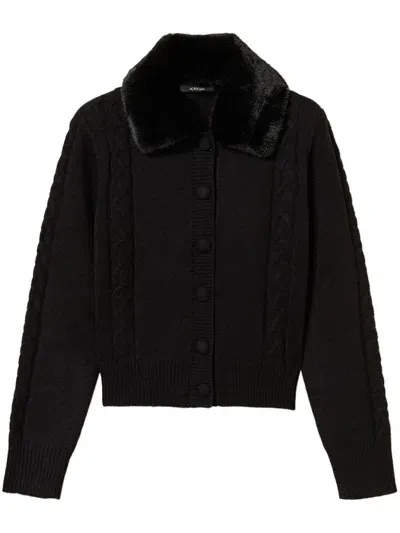 Twinset Faux-fur Collar Cardigan In Black