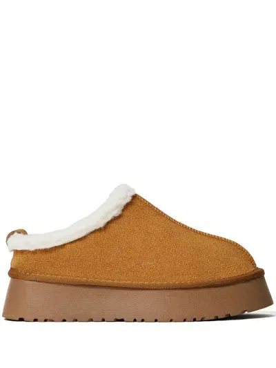 Twinset Faux-shearling Slippers In Brown