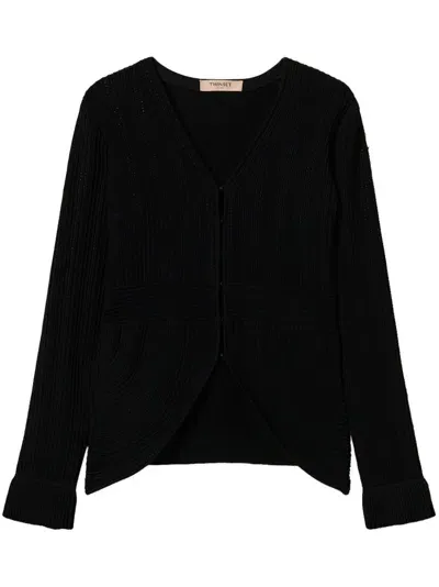 Twinset Fitted Knit Cardigan In Black