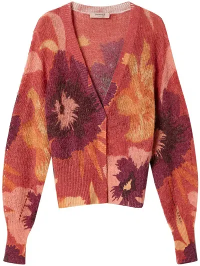 Twinset Floral-print Cardigan In Red